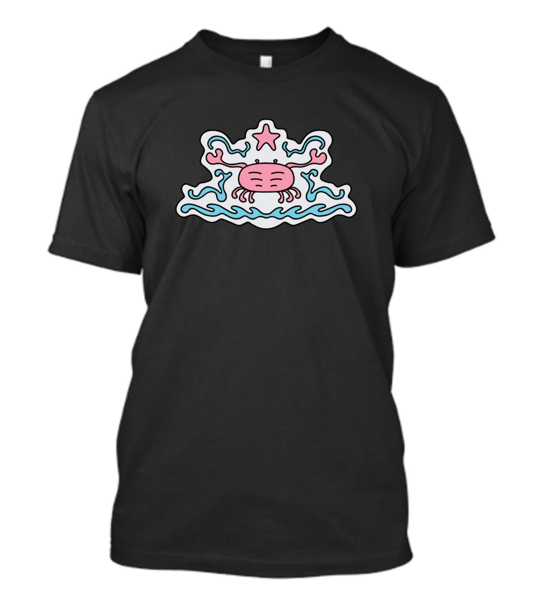 Cute Cartoon Crab With Star And Waves T-Shirt