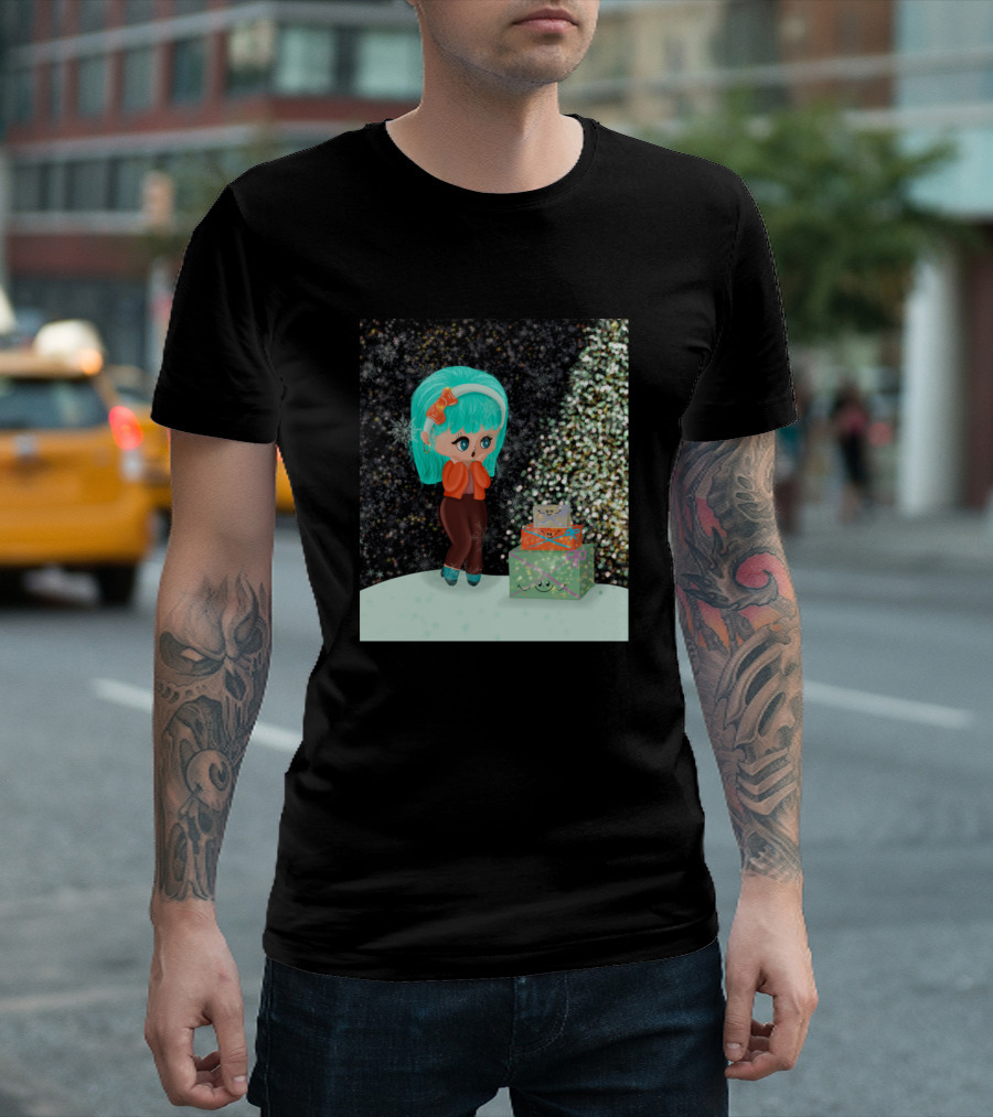 Cute Christmas Winter Holidays Time with Girl and Presents T-Shirt