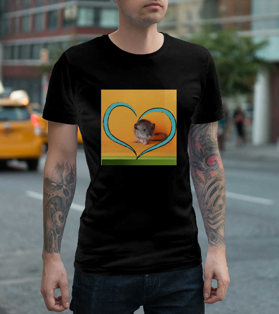 Cute Rat Heart Orange Background T-Shirt