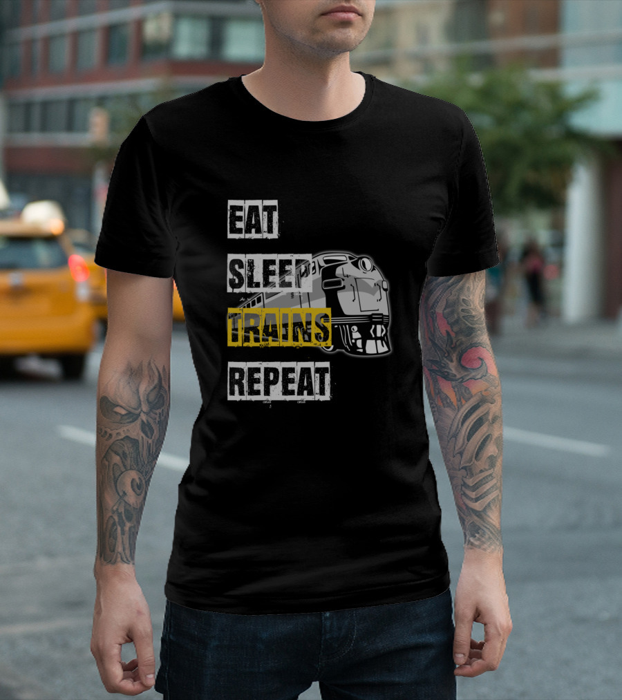 Eat Sleep Trains Repeat Model Railroading Rail T-Shirt
