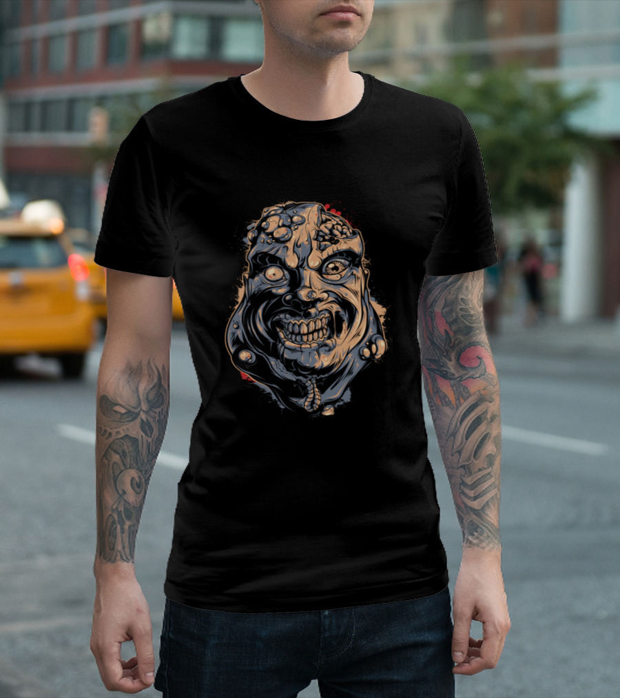 Fat Zombie Grotesque Face With Rotting Skin And Gory Details T-Shirt