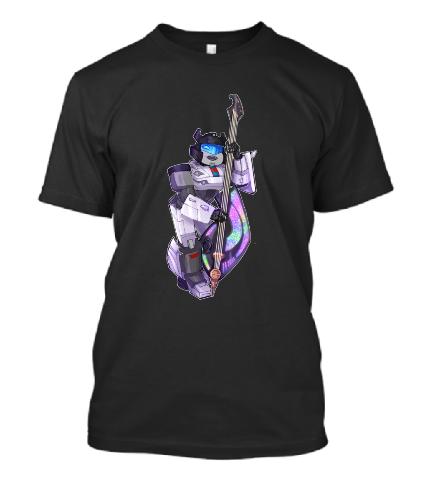 Jazzz Transformer Robot Playing Bass With Futuristic Holographic Elements T-Shirt