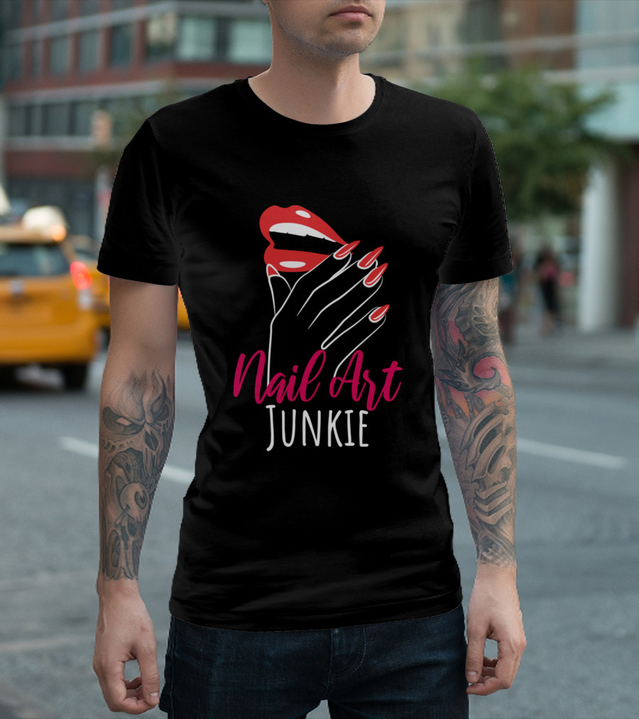 Nail Art Junkie Red Lips Manicure Aesthetic T-Shirt