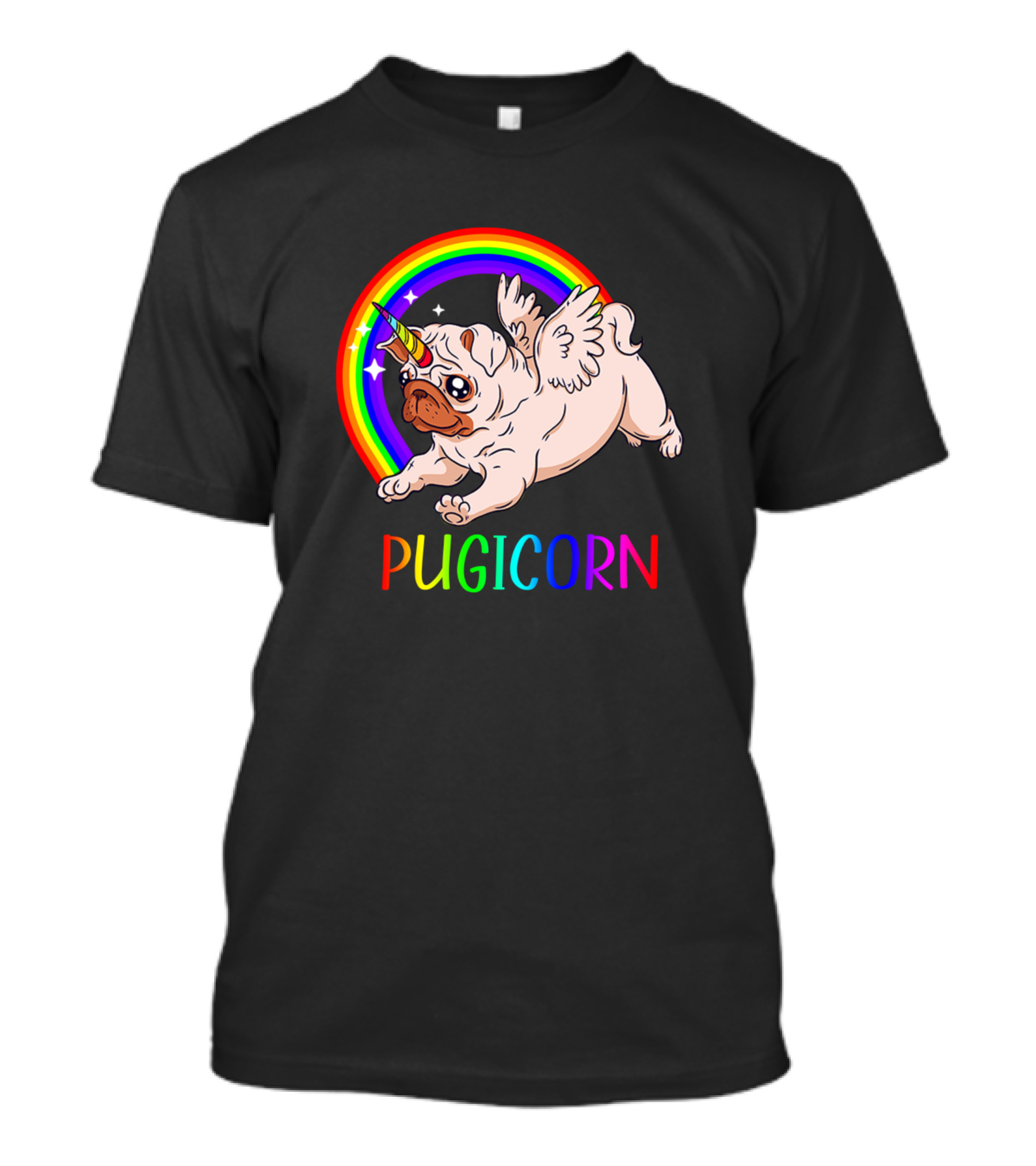 Pugicorn Winged Pug Dog Unicorn Rainbow T-Shirt