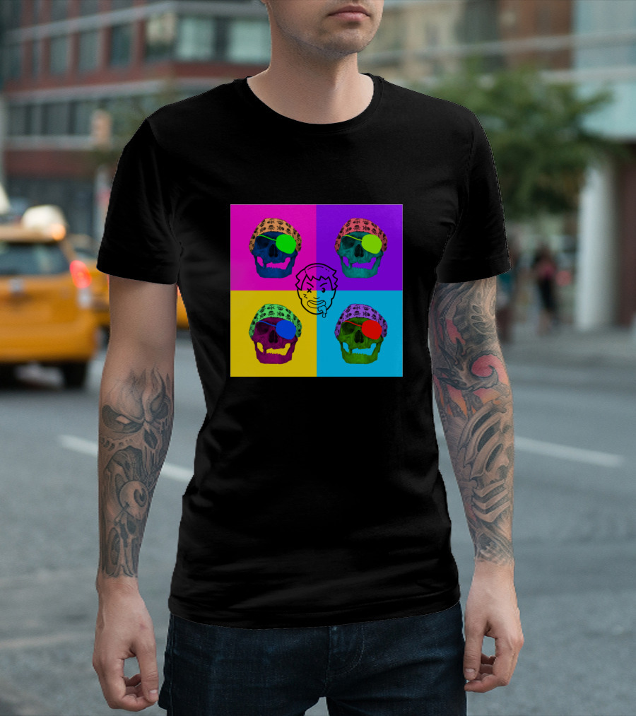 Scary Skeleton Psychedelic Skull Pop Art Quadruple T-Shirt