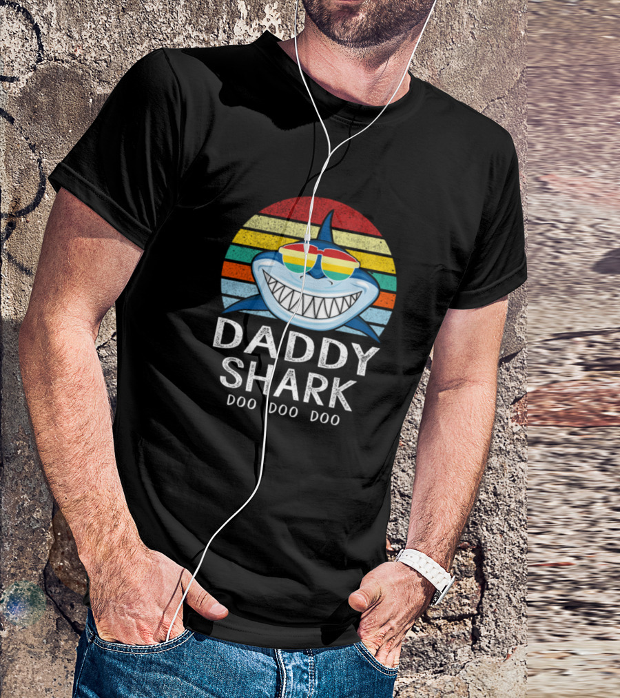 Daddy Shark Doo Doo Doo Retro Style With Sunglasses T-Shirt