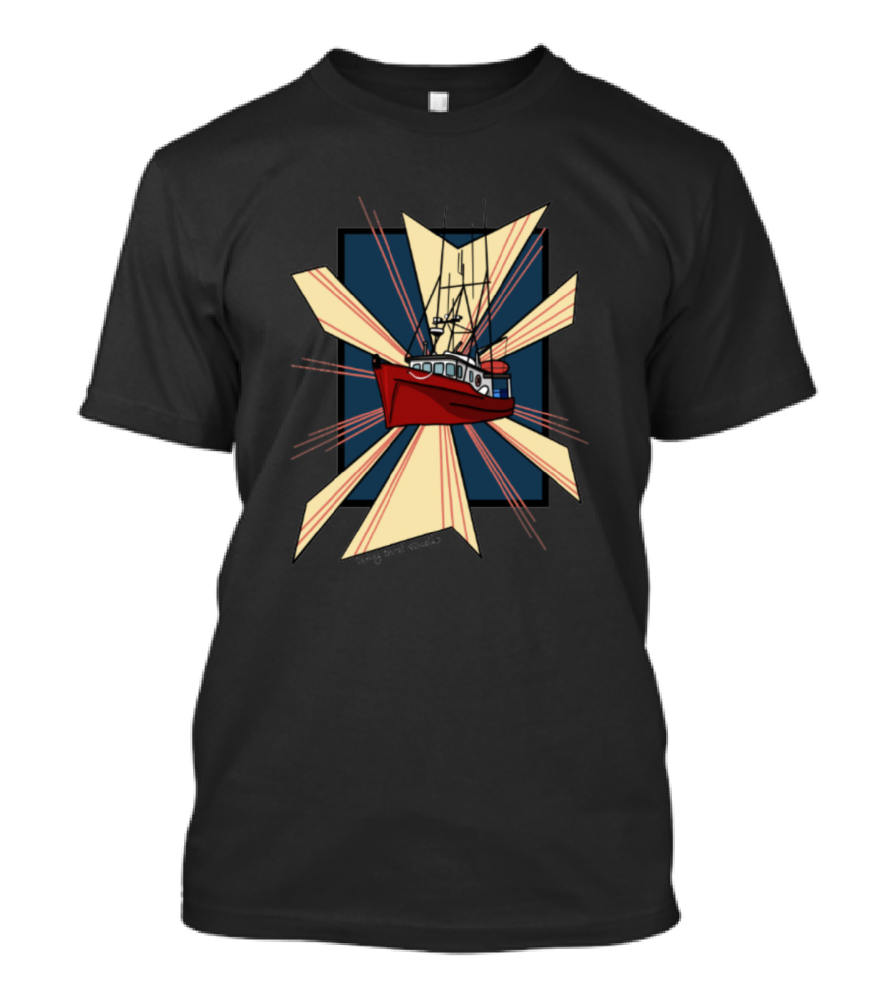 Sitka Troller Red Fishing Boat Starburst Design By Emily Carrico Studios T-Shirt