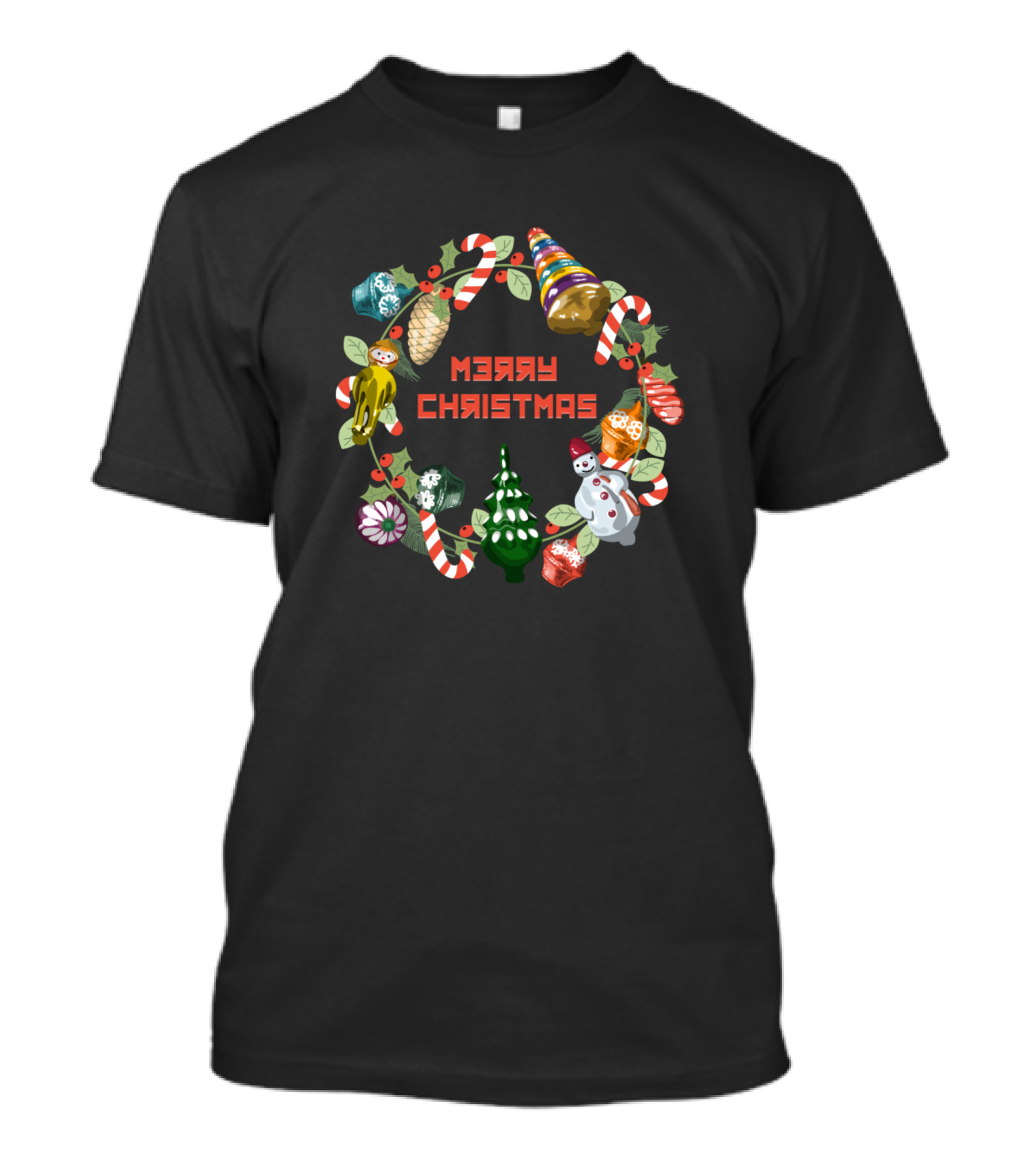 Merry Christmas Soviet Holiday Ornament Wreath T-Shirt
