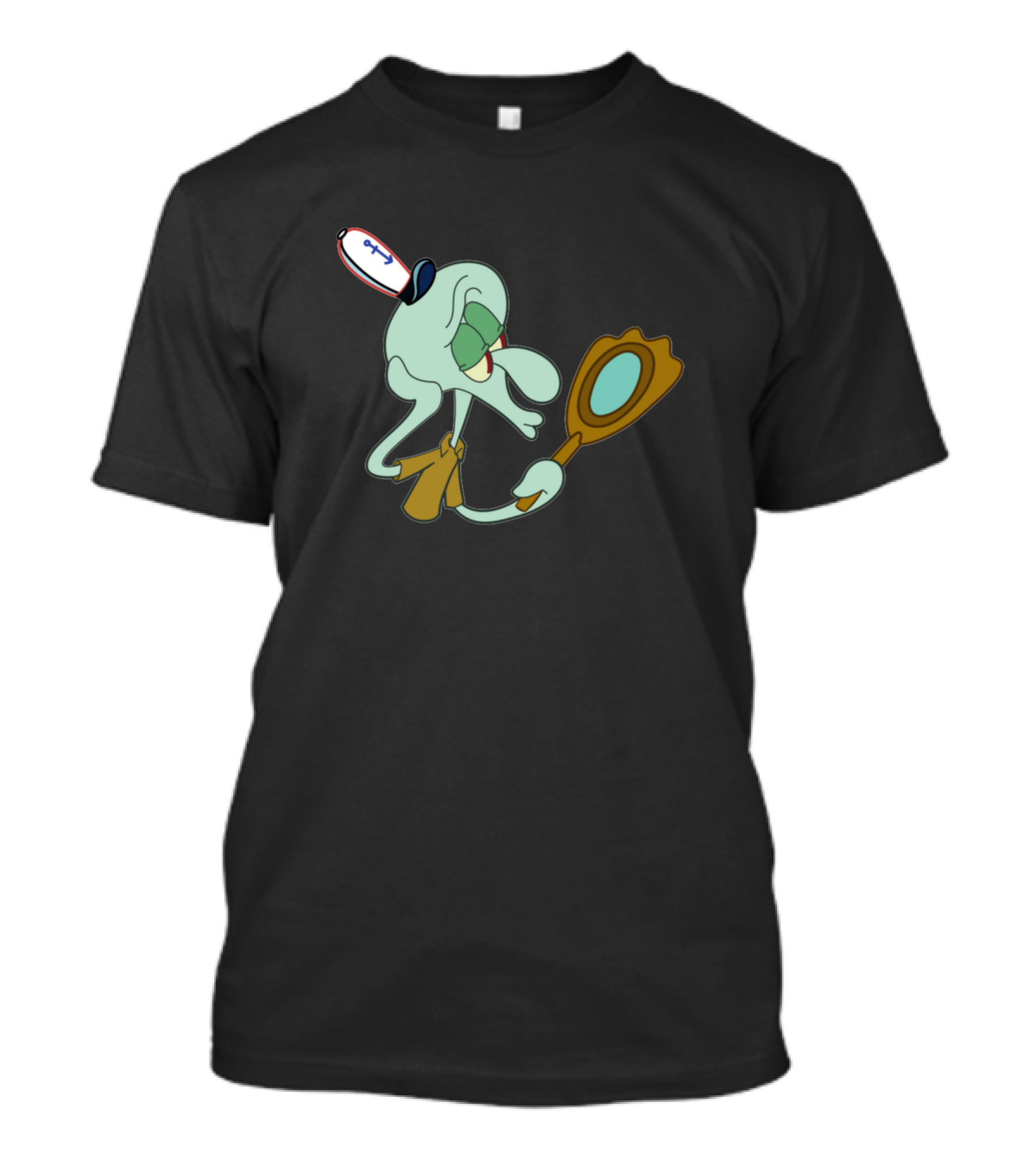 Squidward Admiring Mirror In Krusty Krab Uniform T-Shirt