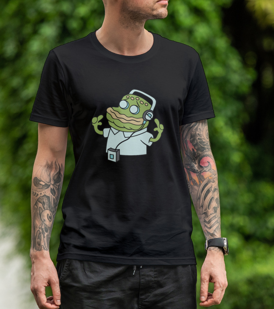 Spongebob Old Man Jenkins Music Headphones Cartoon Character Listening T-Shirt