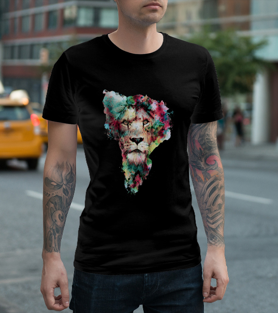 The King Lion Vibrant Watercolor Lion Face T-Shirt