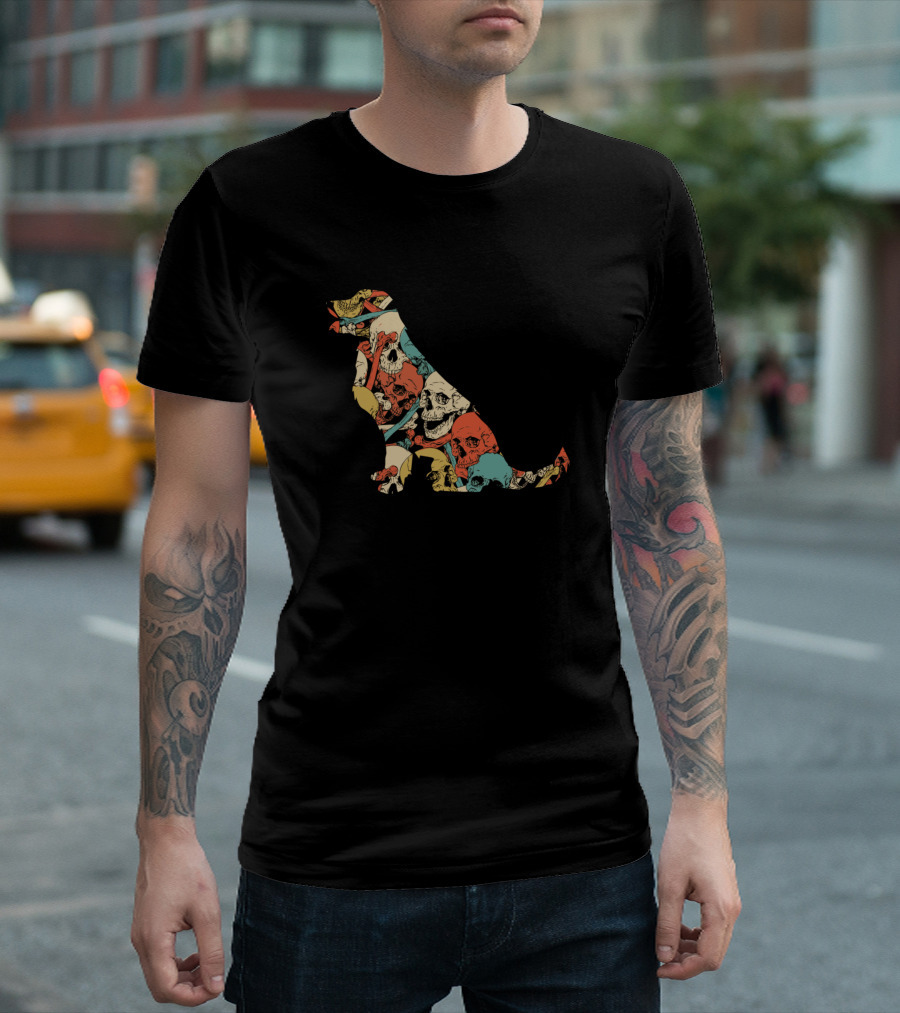 Zombie Golden Retriever Colorful Skull T-Shirt