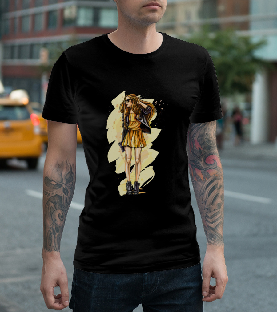 Beautiful Young Woman Fashion Girl In Stylish Outfit With Bag T-Shirt