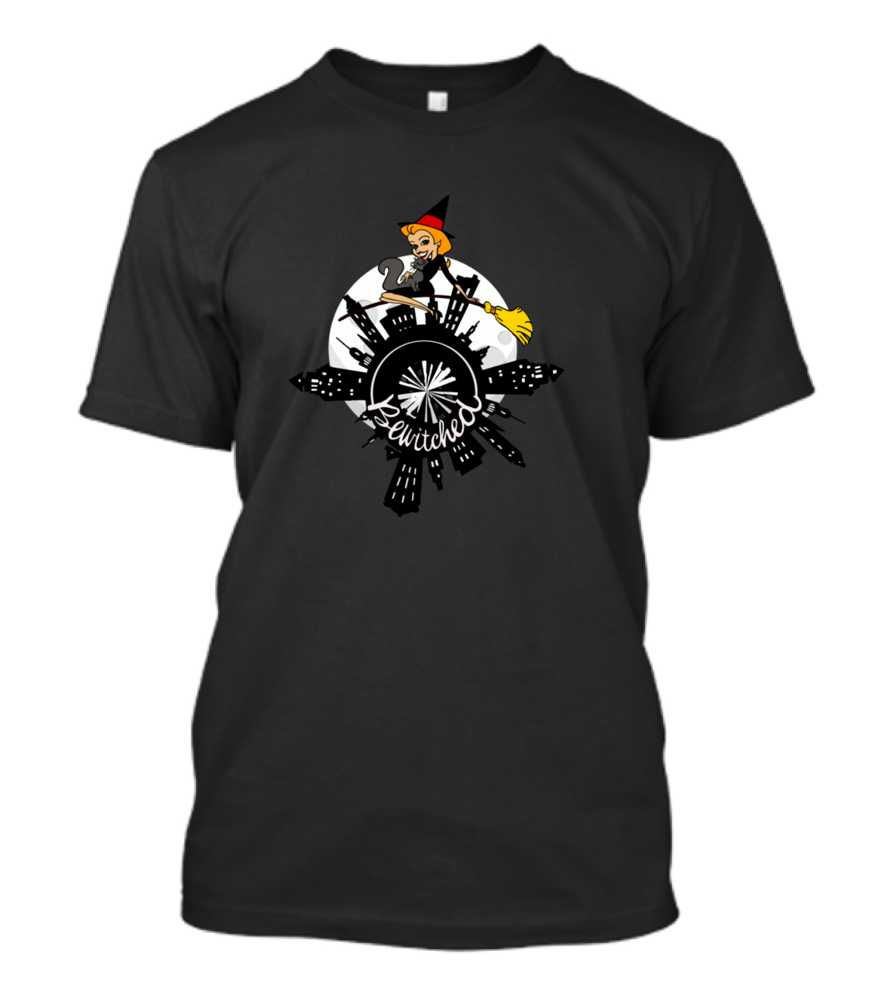 Bewitched Witch Broomstick City Skyline T-Shirt