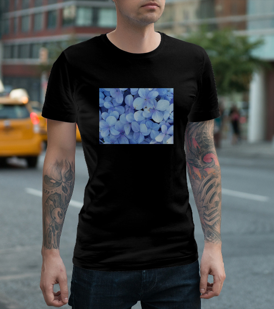 Blue Hydrangea Leaves Flowers Plant T-Shirt