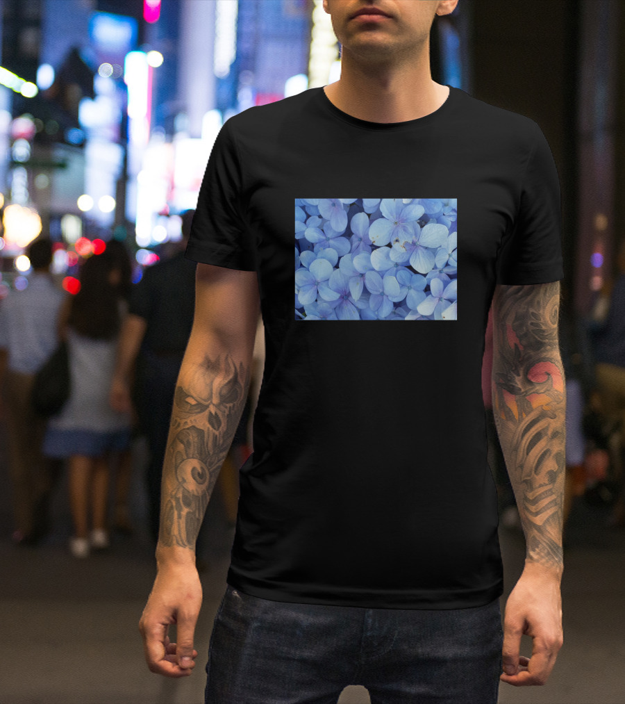 Blue Hydrangea Leaves Flowers Plant T-Shirt