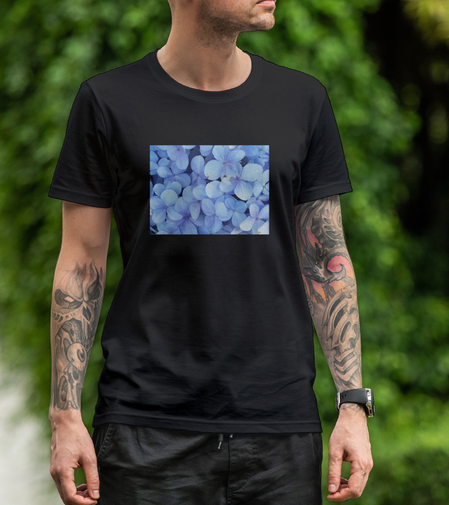 Blue Hydrangea Leaves Flowers Plant T-Shirt