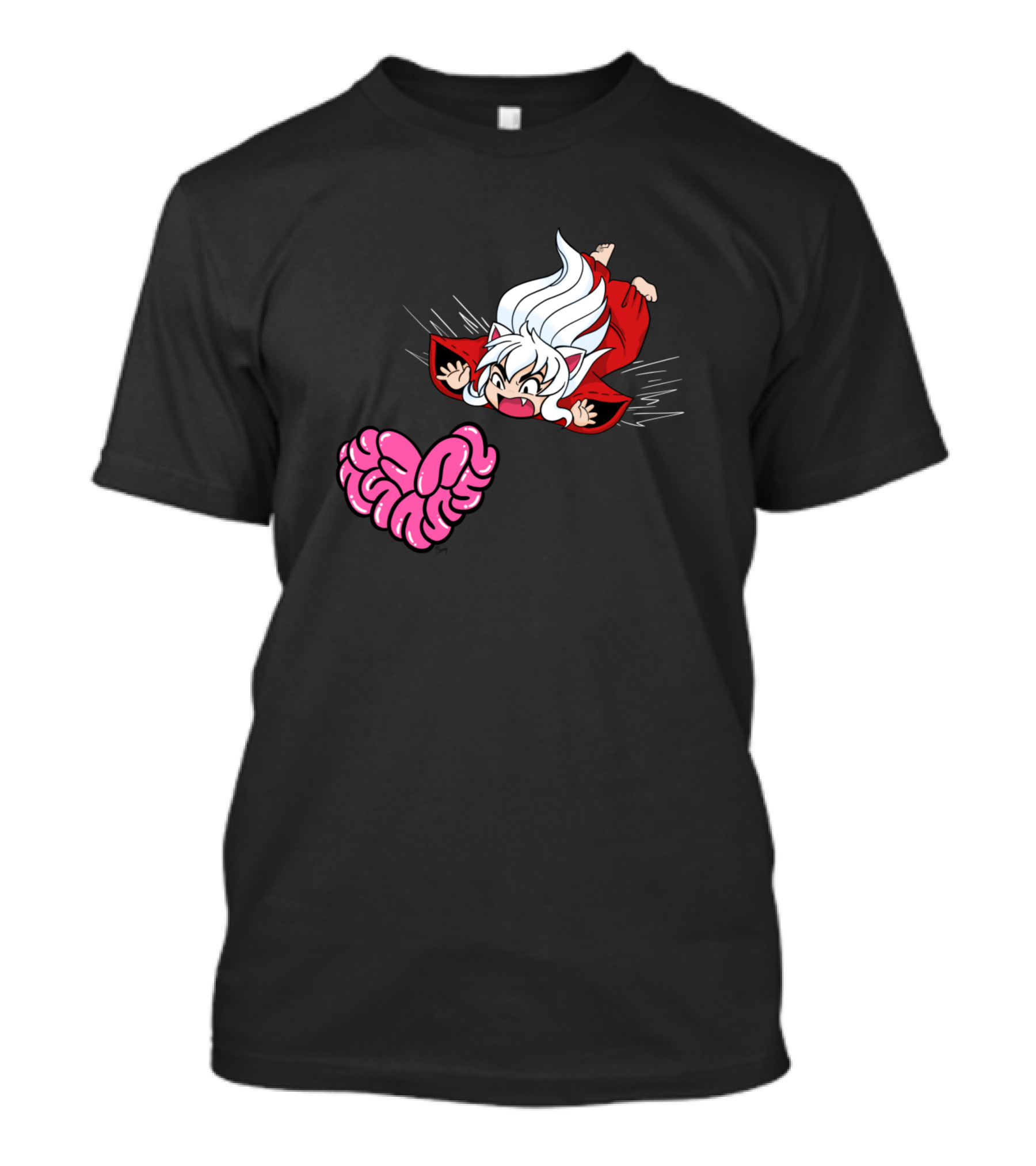 Demon Inu Yasha Flying Toward Pink Brain Heart T-Shirt