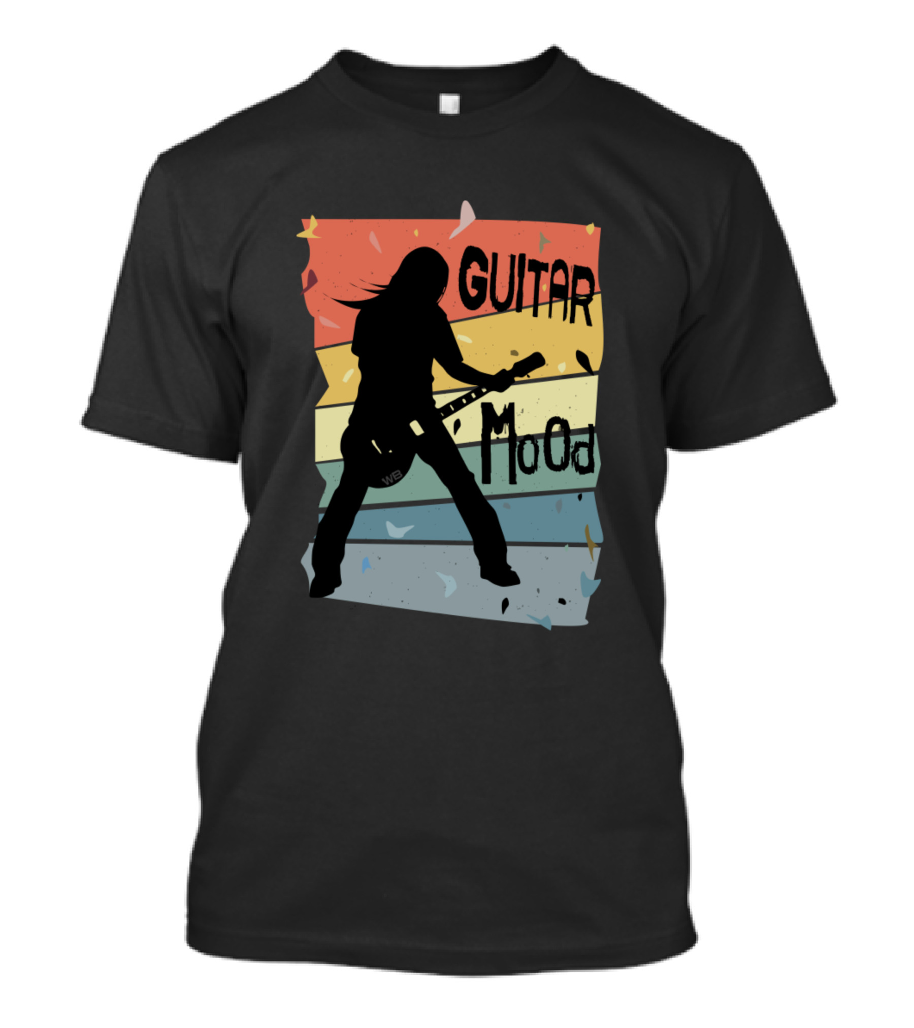 Guitar Mood Silhouette On Retro Rainbow Background T-Shirt