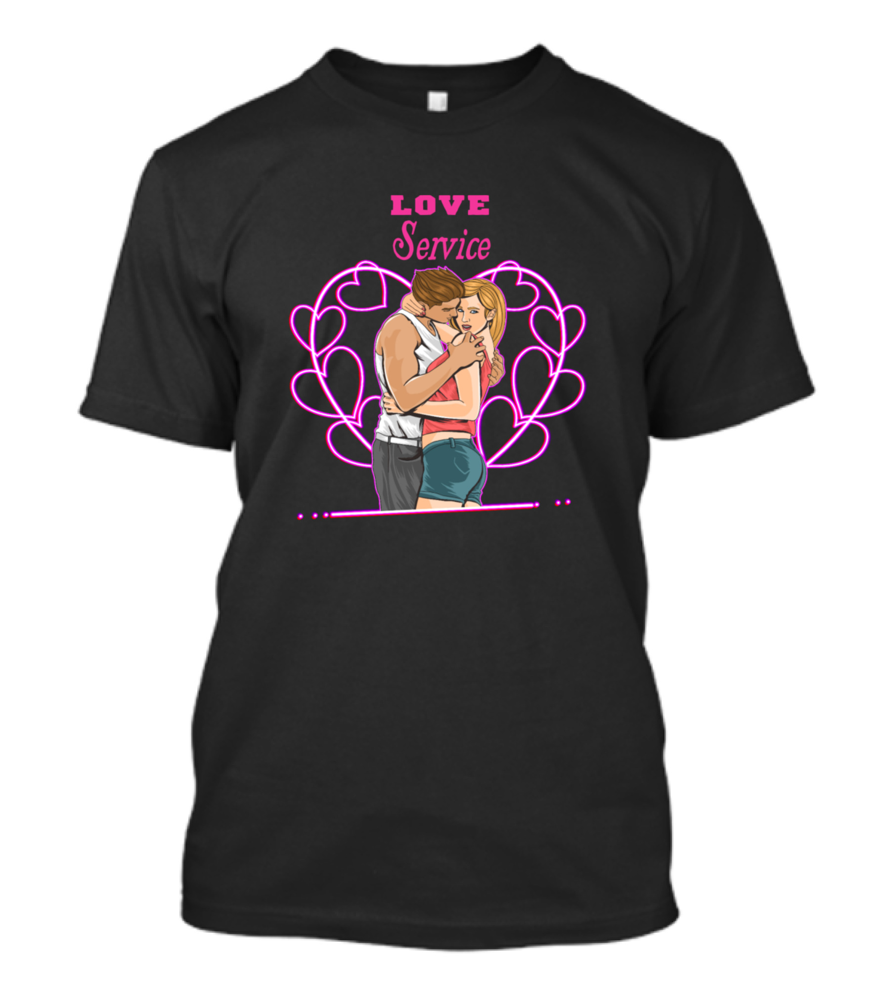 LOVE Service Romantic Couple With Heart Background T-Shirt