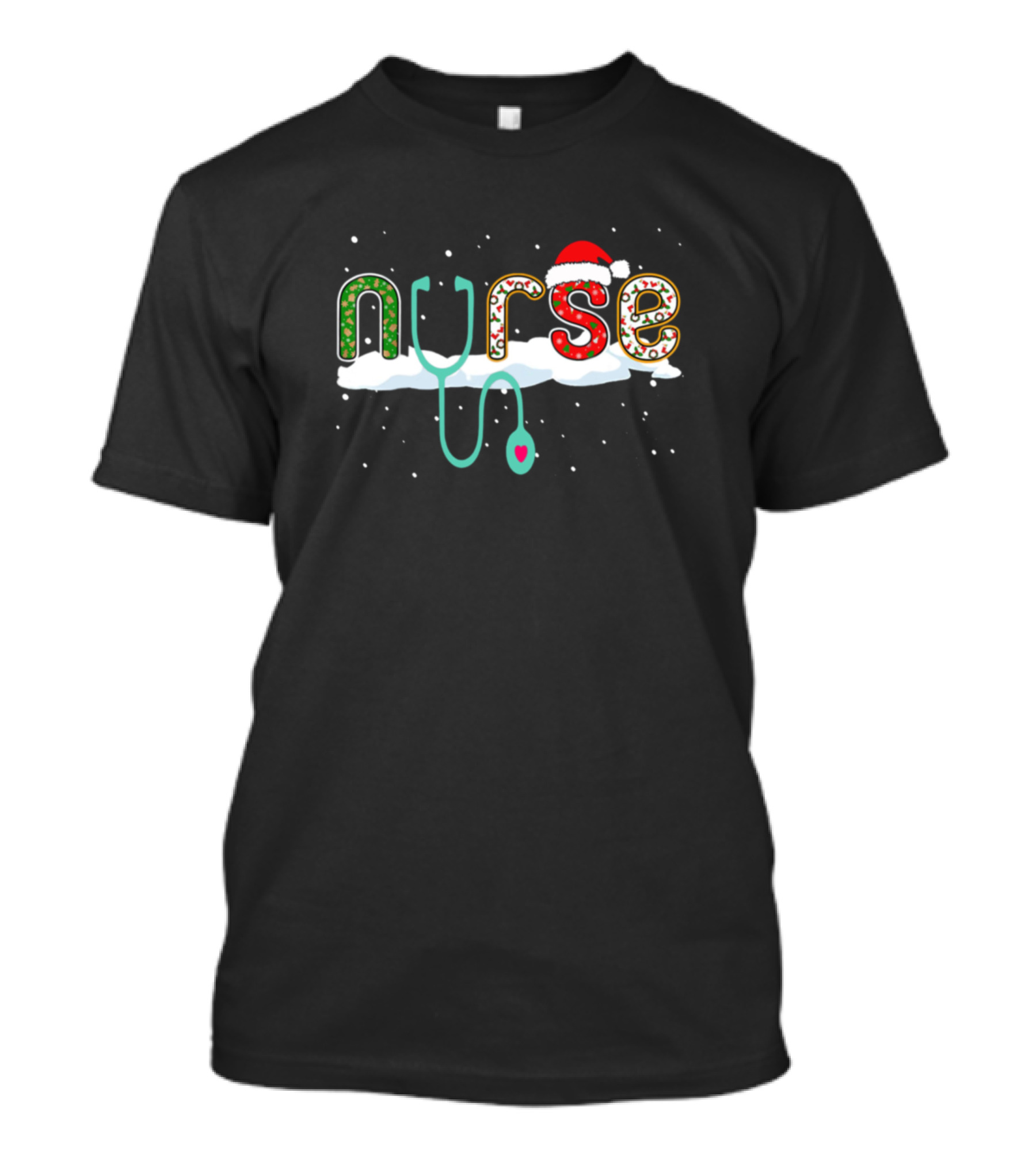 Nurse Christmas Stethoscope Candy Cane Santa Hat Snowman T-Shirt