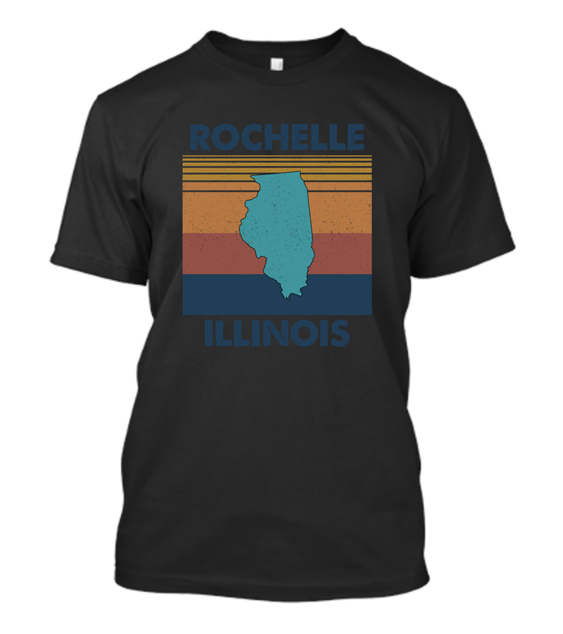 Rochelle Illinois Retro Map Outline Vintage Stripes T-Shirt