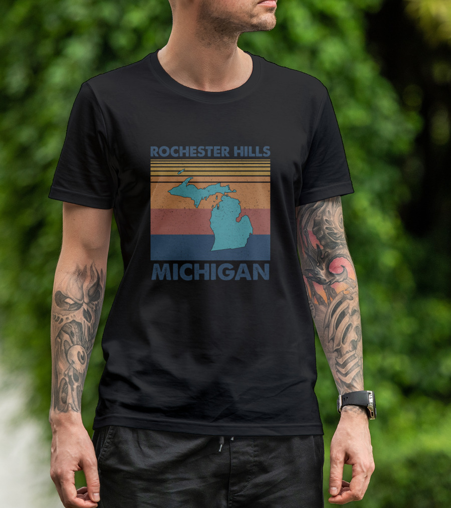 Rochester Hills Michigan Vintage Map Striped T-Shirt