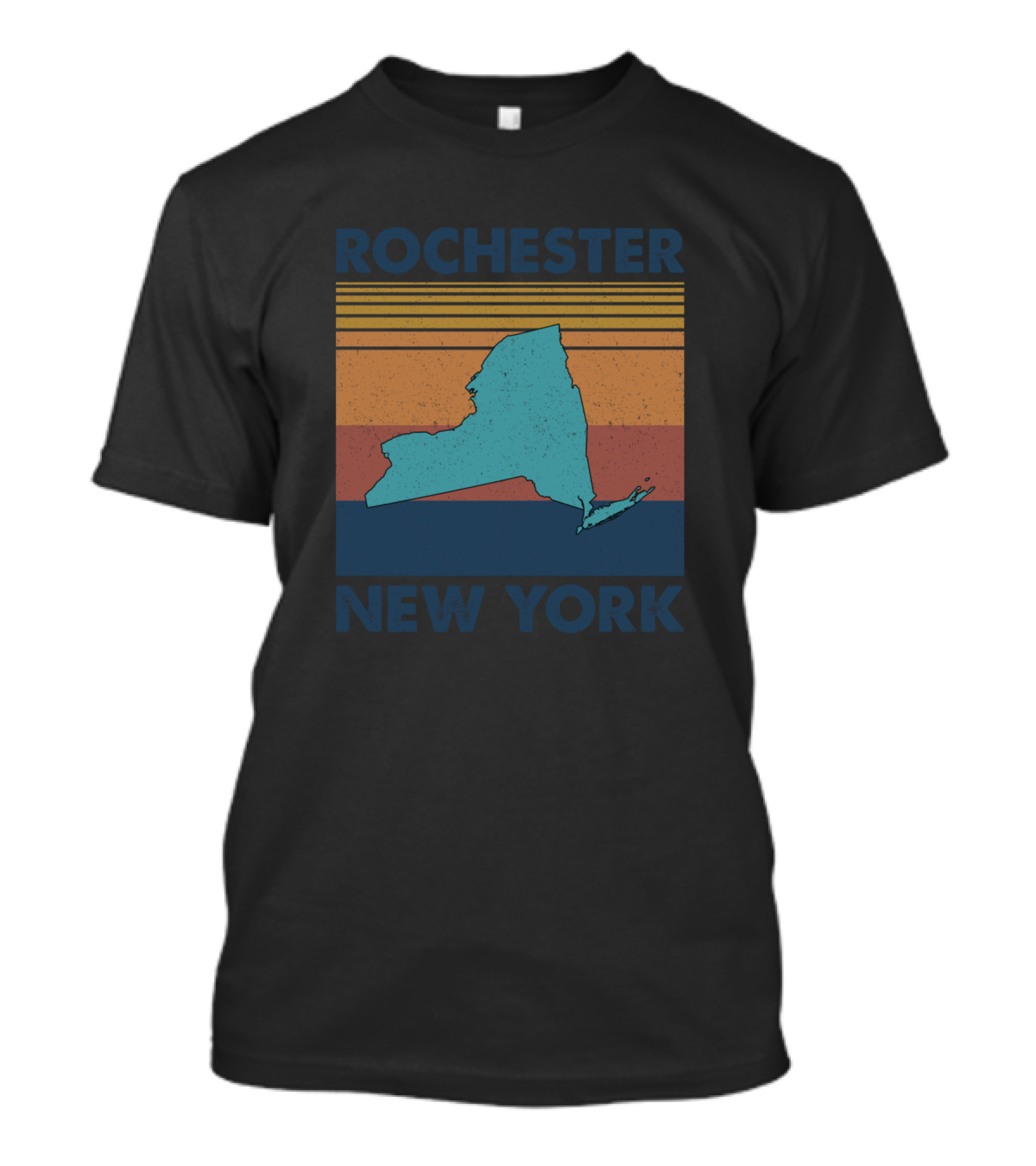 Rochester New York Vintage State Map Retro Stripes T-Shirt
