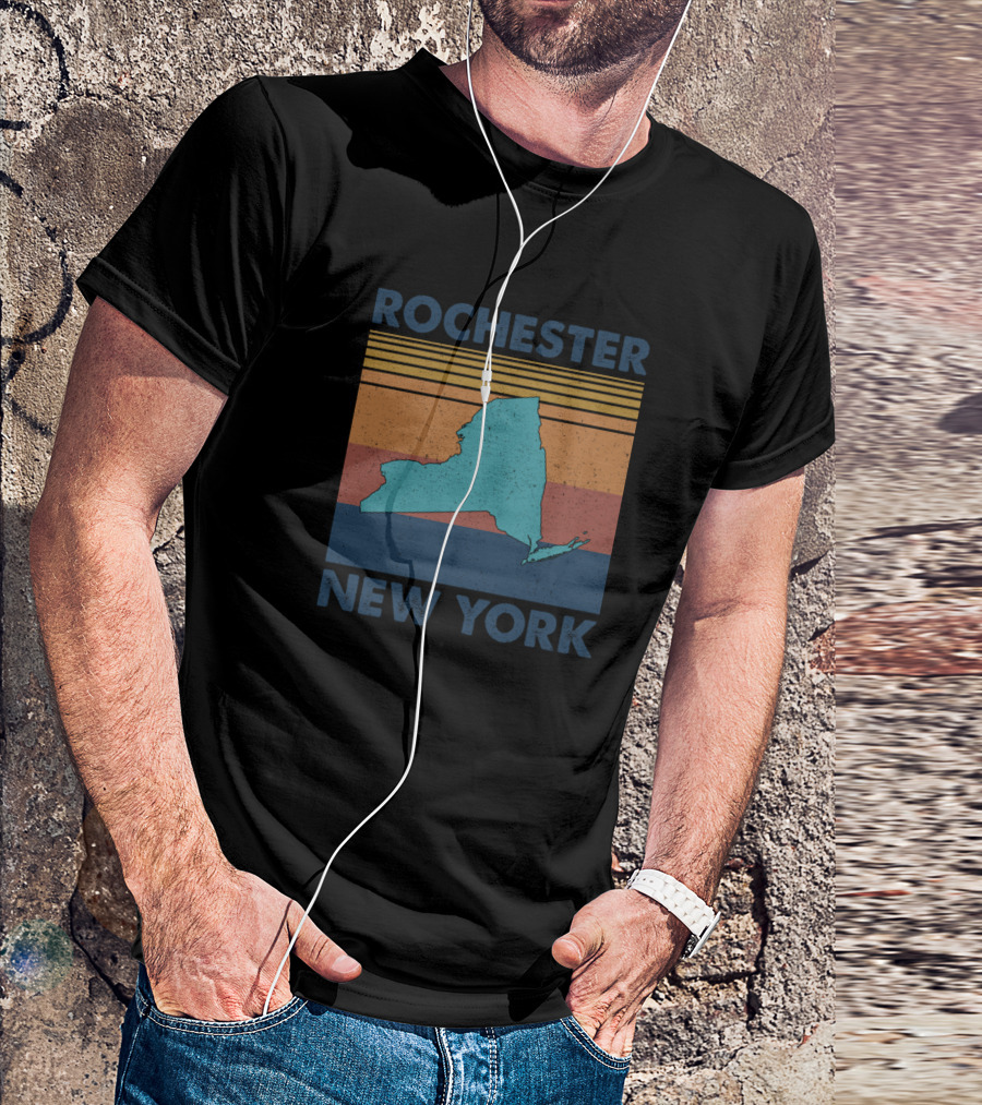 Rochester New York Vintage State Map Retro Stripes T-Shirt