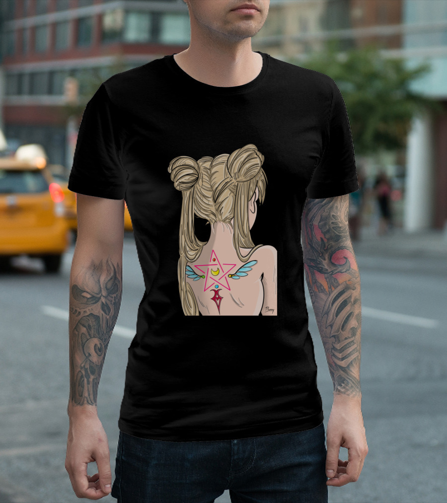 Sailor Moon Tattoo Cosmic Star and Crescent Back T-Shirt