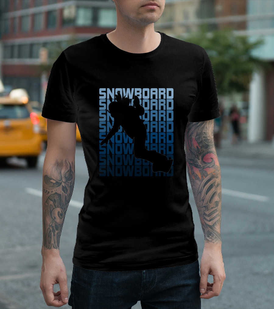 Snowboard Silhouette Over Repeated Snowboard Text T-Shirt