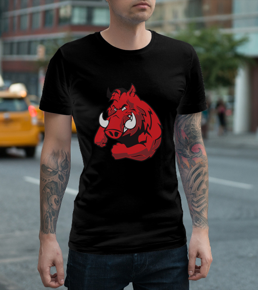 Red Angry Wild Boar Emblem T-Shirt