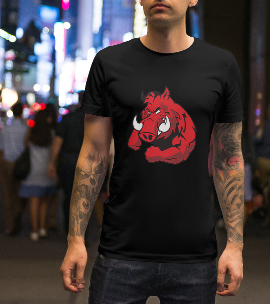 Red Angry Wild Boar Emblem T-Shirt