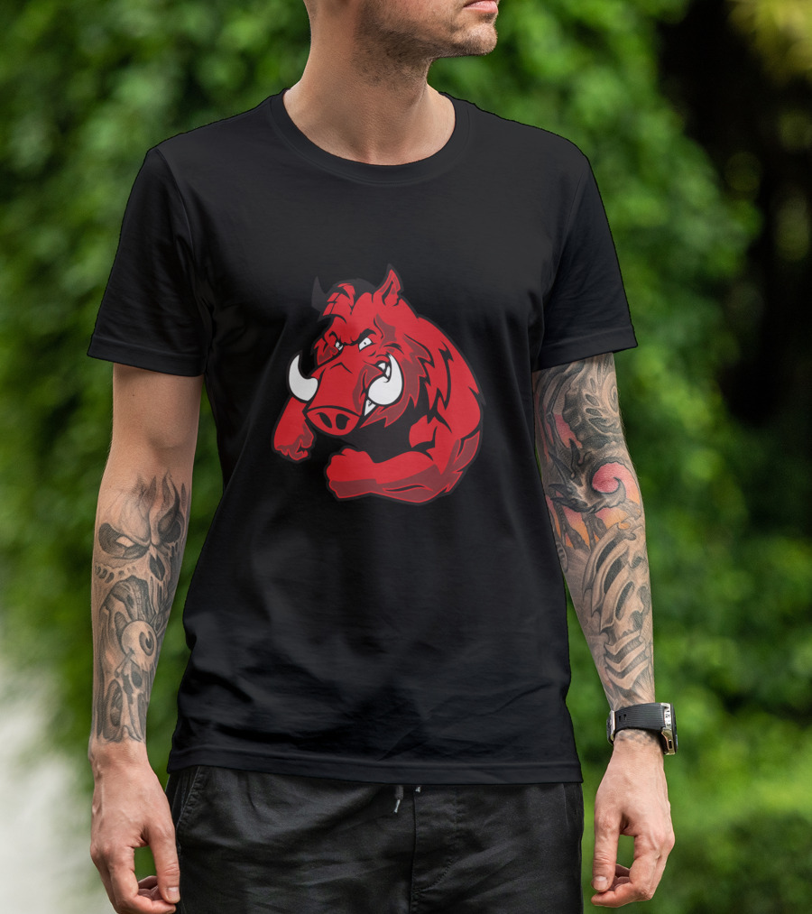 Red Angry Wild Boar Emblem T-Shirt