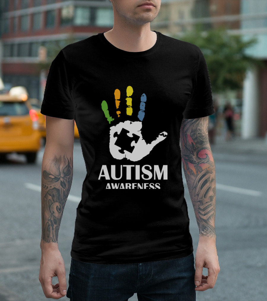 Autism Awareness Colorful Hand Puzzle Piece T-Shirt