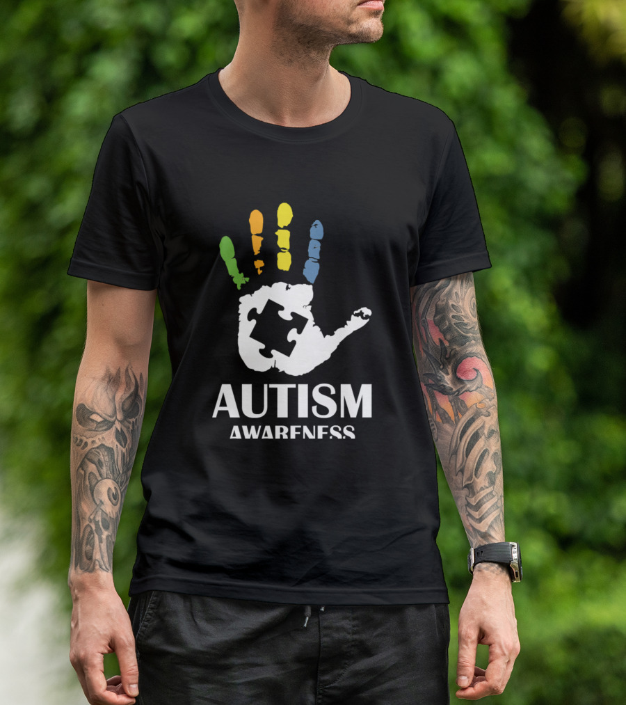 Autism Awareness Colorful Hand Puzzle Piece T-Shirt
