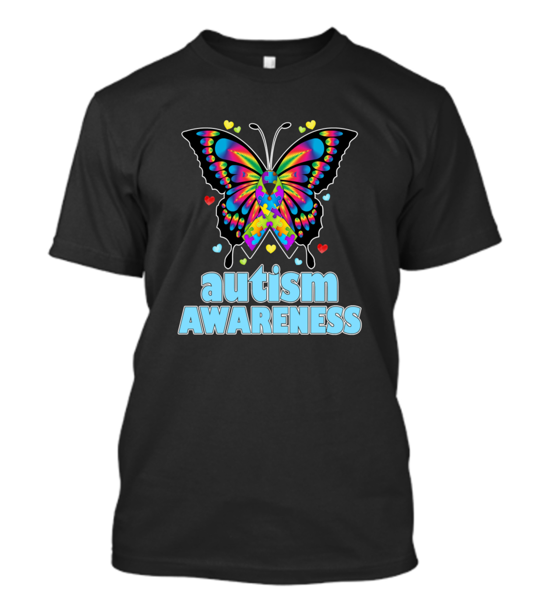 Autism Awareness Colorful Puzzle Butterfly With Hearts T-Shirt