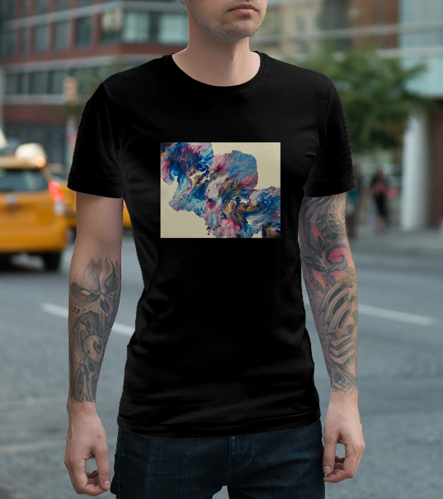Blue Pink Gold Dutch Pour Abstract Fluid T-Shirt