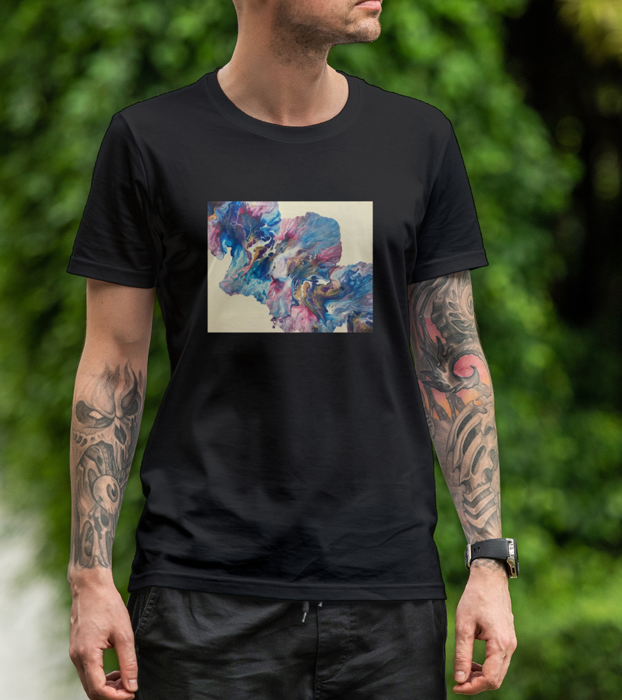 Blue Pink Gold Dutch Pour Abstract Fluid T-Shirt