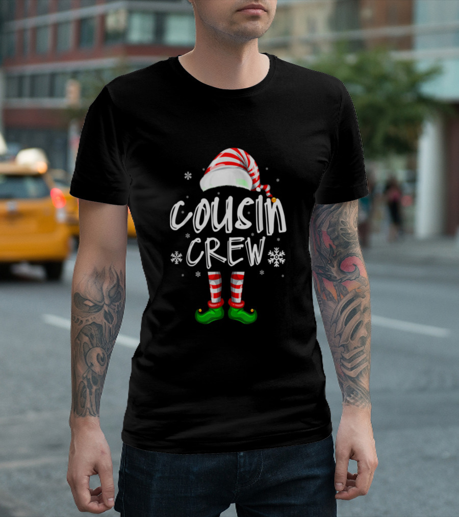 Cousin Crew Elf Christmas Striped Hat And Shoes T-Shirt
