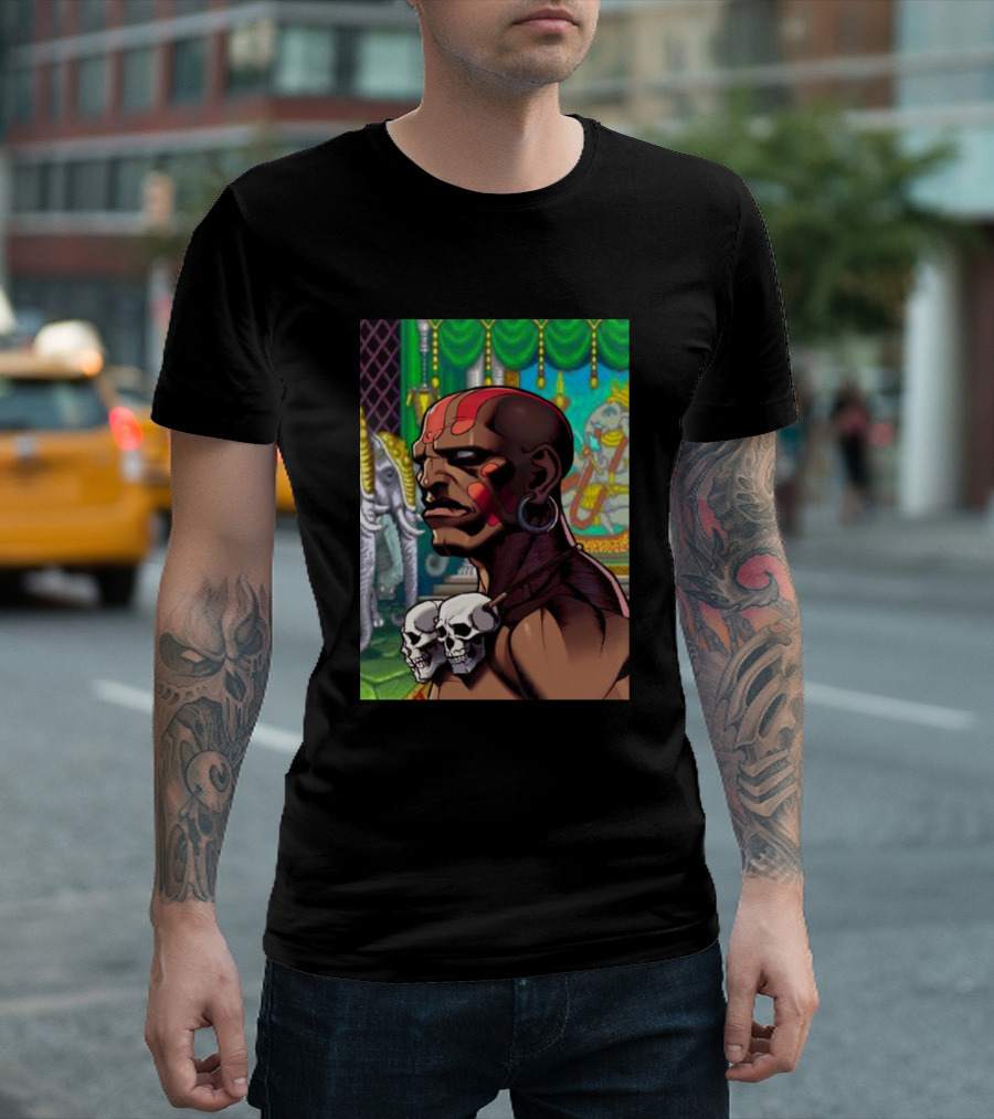 Dhalsim Street Fighter Character with Elephants and Skulls T-Shirt