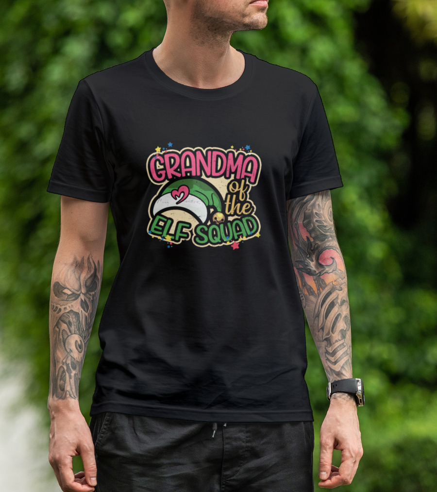 GRANDMA OF THE ELF SQUAD With Festive Hat And Stars T-Shirt
