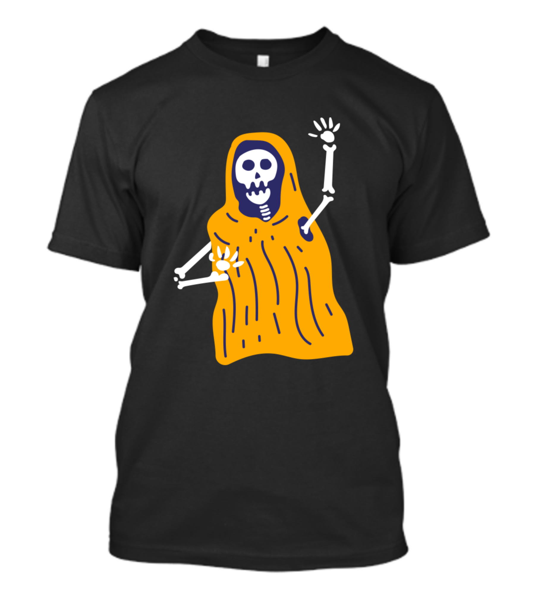 Halloween Skull Skeleton In Orange Cloak T-Shirt