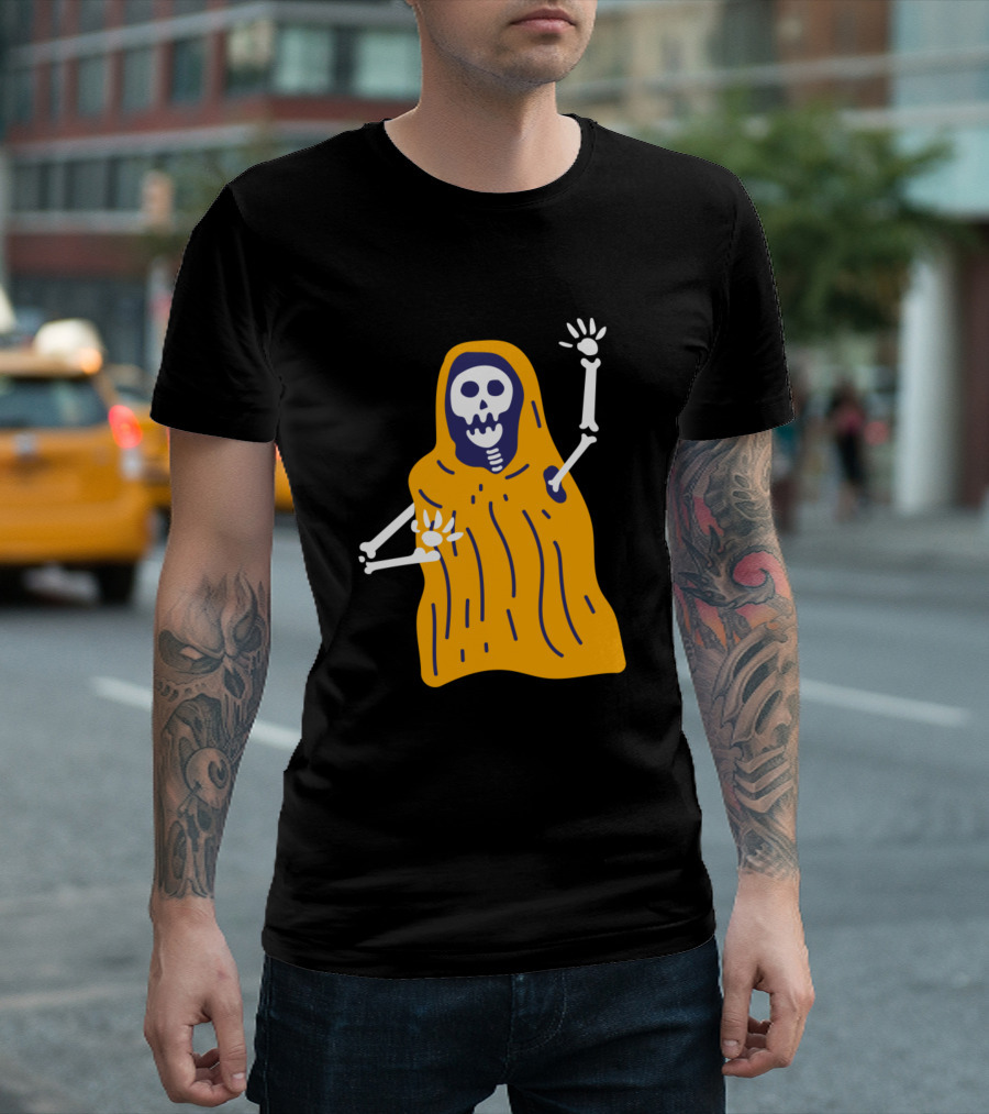 Halloween Skull Skeleton In Orange Cloak T-Shirt