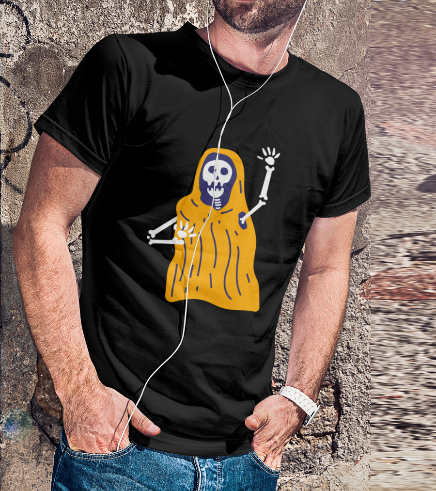 Halloween Skull Skeleton In Orange Cloak T-Shirt