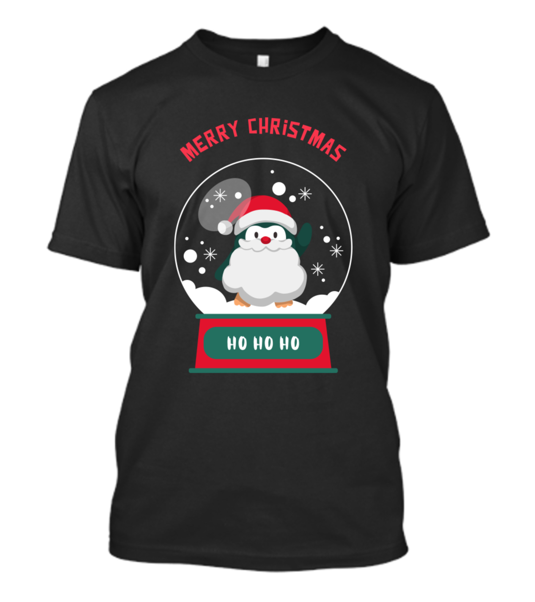 Merry Christmas Ho Ho Ho Santa Penguin Snow Globe T-Shirt