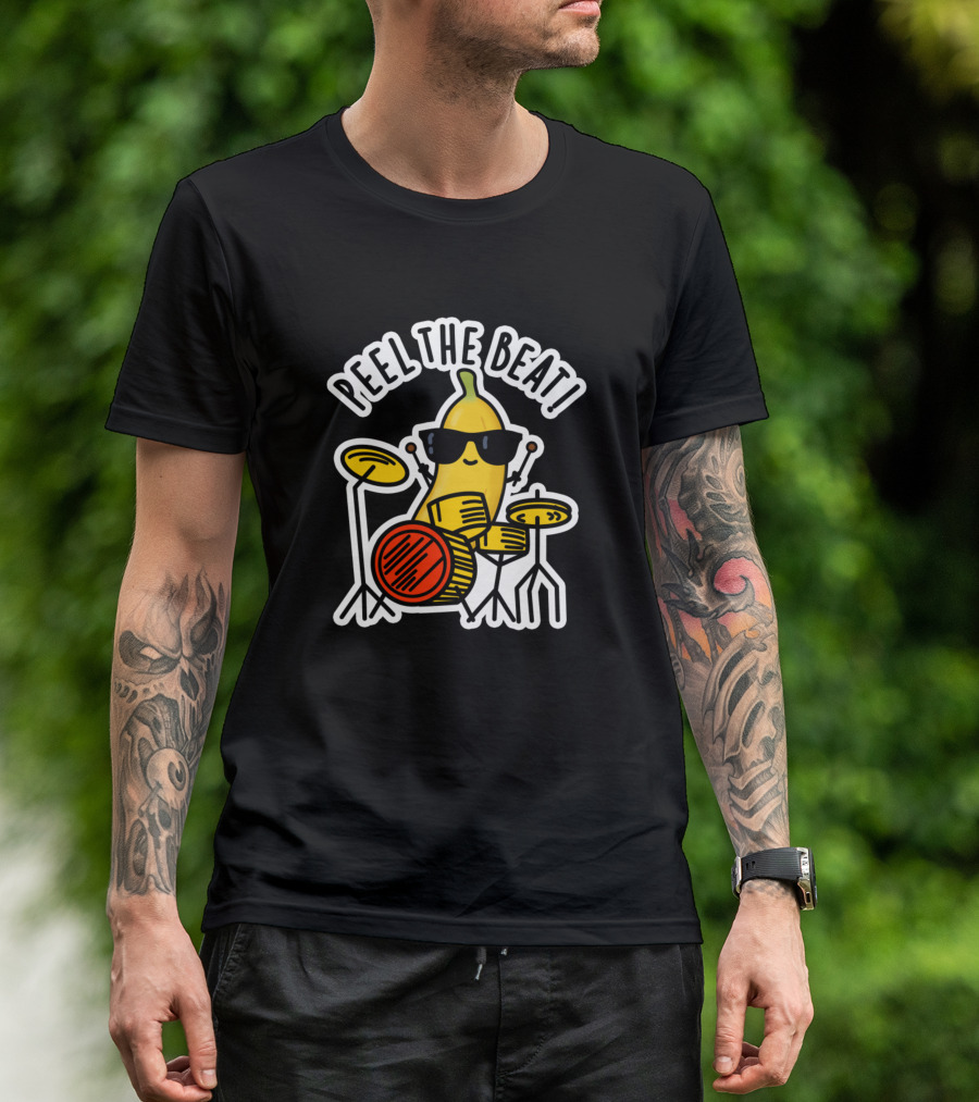 Peel The Beat Cute Banana Drummer Sunglasses Pun T-Shirt