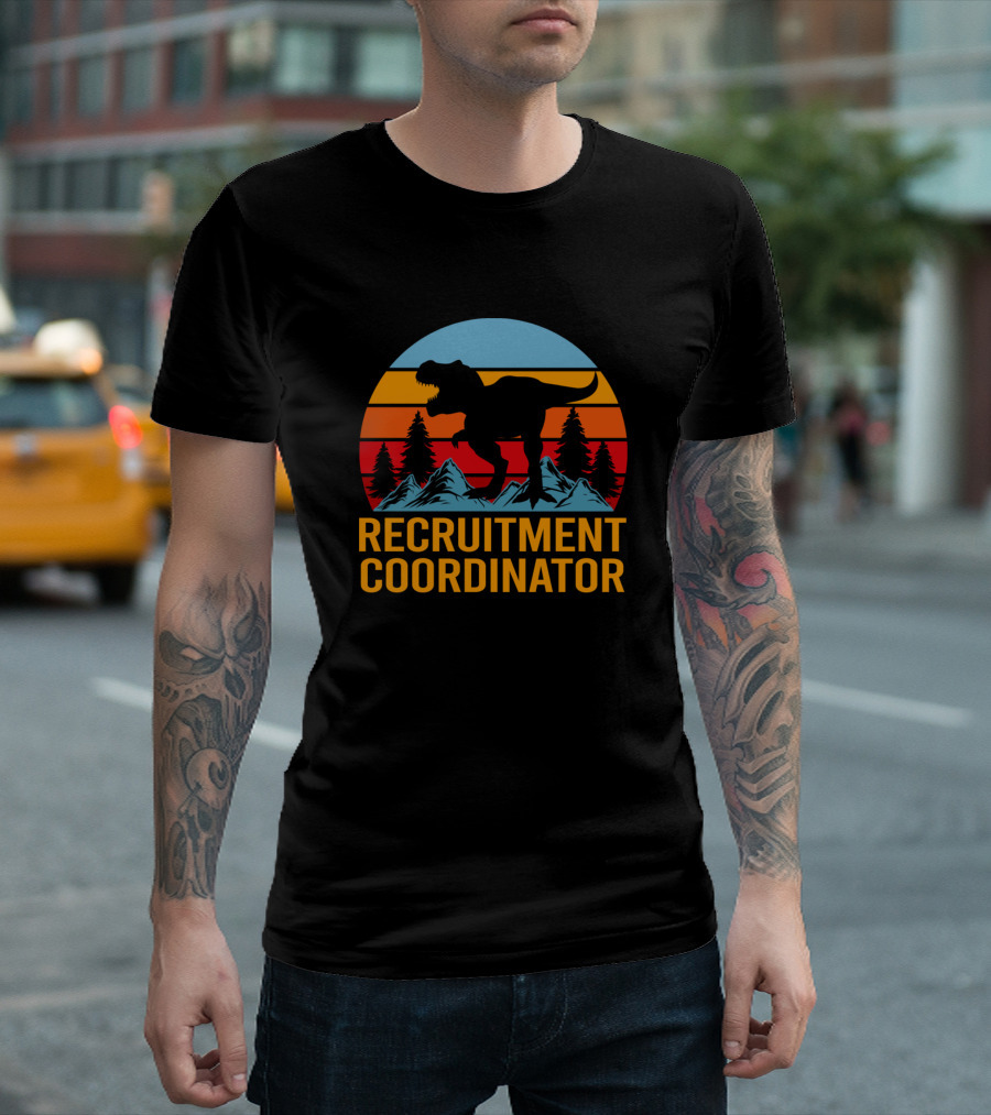 Recruitment Coordinator Dinosaur Retro Sunset Adventure T-Shirt