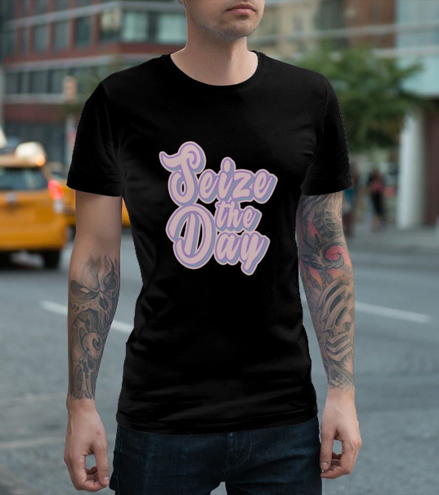 Seize The Day Pink and Purple Retro Script T-Shirt