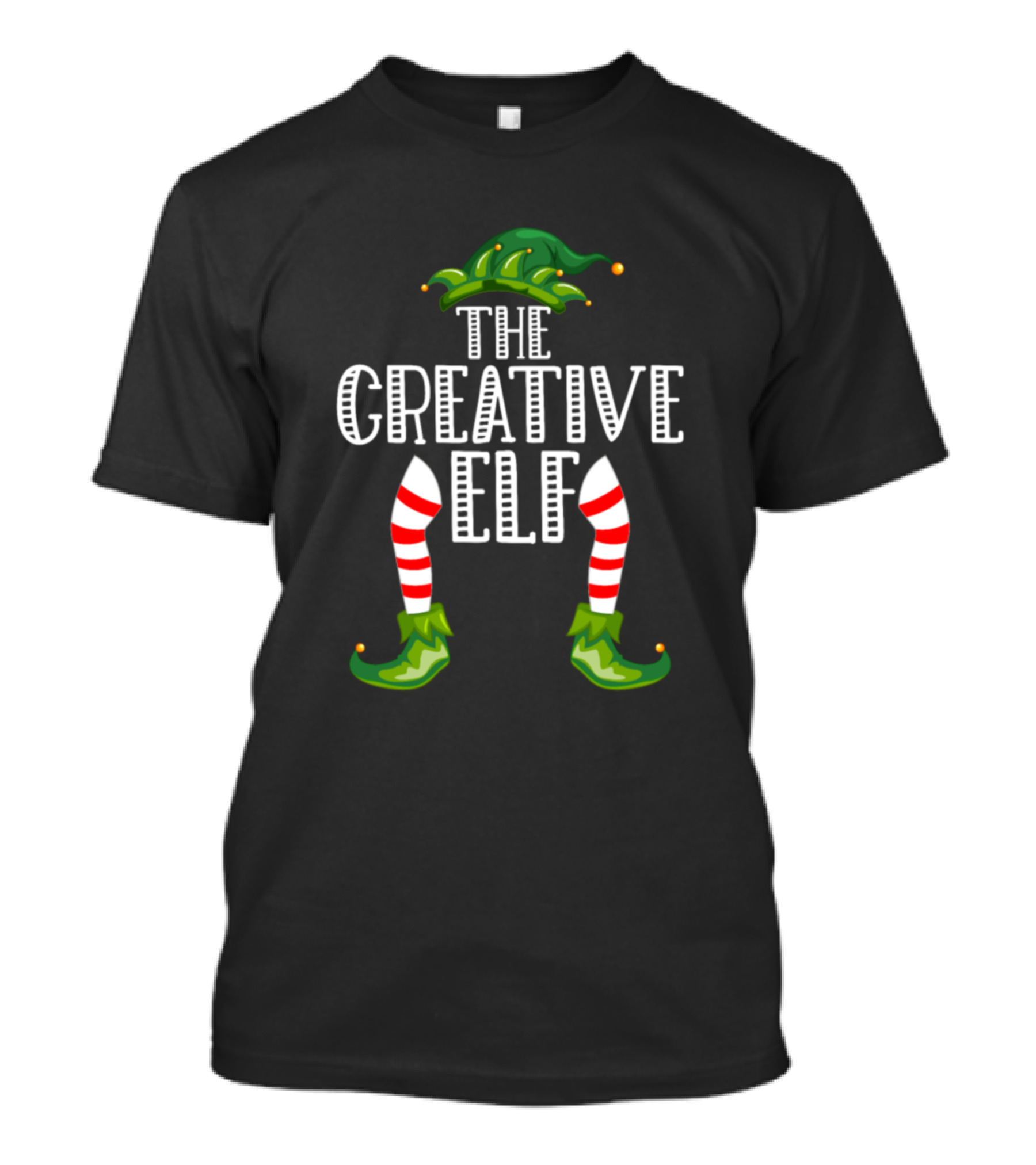 The Greative Elf Green Hat And Shoes With Striped Red And White Stockings T-Shirt